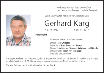 Anzeige von Gerhard Karg von MGO