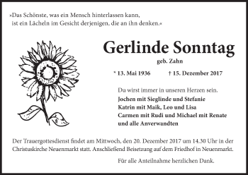 Anzeige von Gerlinde Sonntag von MGO