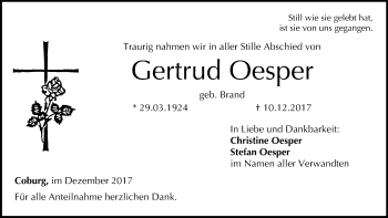 Anzeige von Gertrud Oesper von MGO