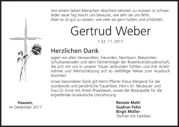 Anzeige von Gertrud Weber von MGO