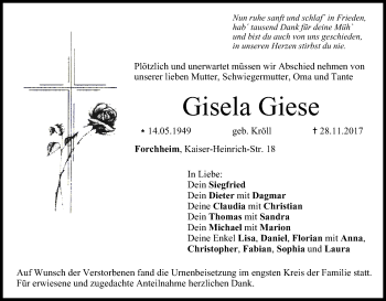 Anzeige von Gisela Giese von MGO
