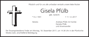 Anzeige von Gisela Pfülb von MGO
