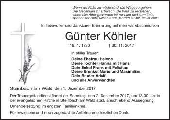Anzeige von Günter Köhler von MGO