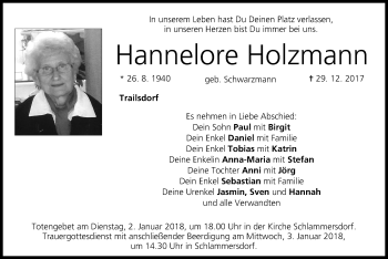 Anzeige von Hannelore Holzmann von MGO
