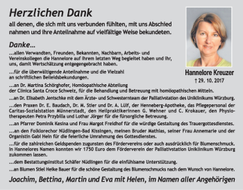 Anzeige von Hannelore Kreuzer von MGO