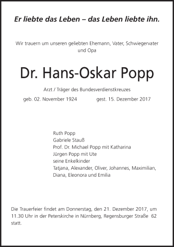 Anzeige von Hans-Oskar Popp von MGO