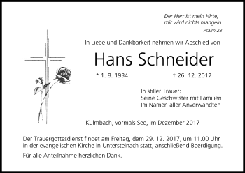 Anzeige von Hans Schneider von MGO
