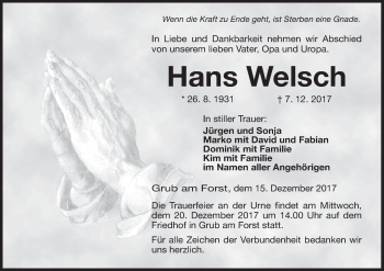 Anzeige von Hans Welsch von MGO