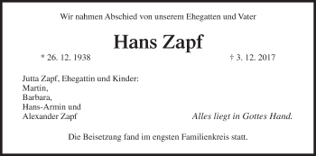 Anzeige von Hans Zapf von MGO
