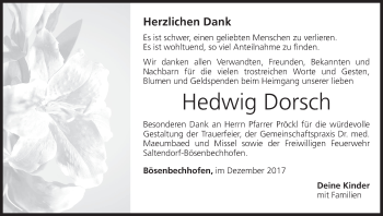 Anzeige von Hedwig Dorsch von MGO