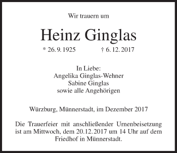 Anzeige von Heinz Ginglas von MGO