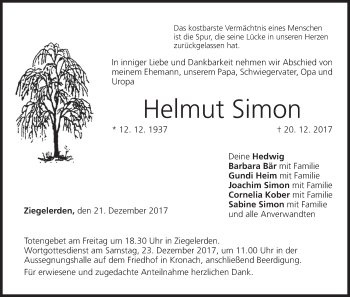 Anzeige von Helmut Simon von MGO
