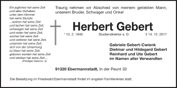 Anzeige von Herbert Gebert von MGO