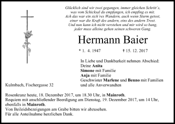 Anzeige von Hermann Baier von MGO