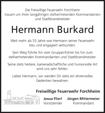 Anzeige von Hermann Burkard von MGO