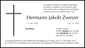 Anzeige von Hermann Jakob Zweyer von MGO