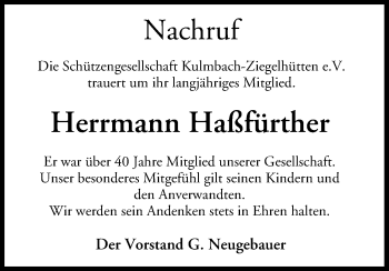 Anzeige von Herrmann Haßfürther von MGO