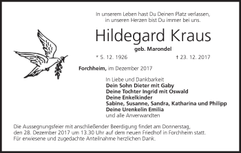 Anzeige von Hildegard Kraus von MGO