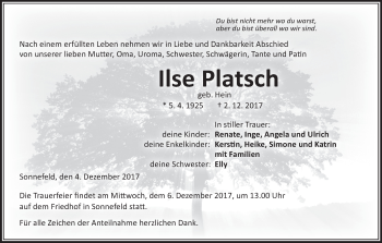 Anzeige von Ilse Platsch von MGO