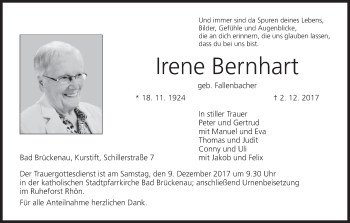 Anzeige von Irene Bernhart von MGO