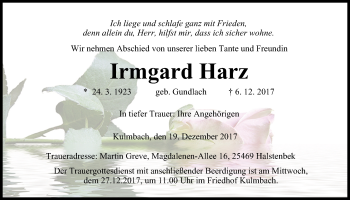 Anzeige von Irmgard Harz von MGO