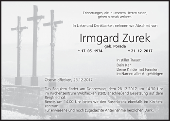 Anzeige von Irmgard Zurek von MGO