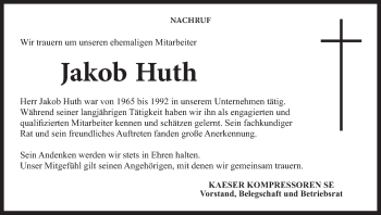 Anzeige von Jakob Huth von MGO