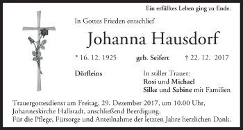 Anzeige von Johanna Hausdorf von MGO