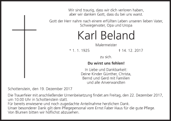 Anzeige von Karl Beland von MGO