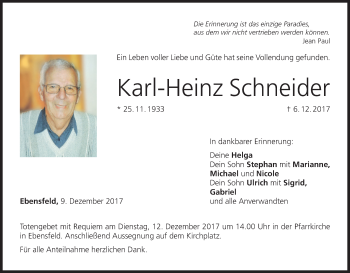 Anzeige von Karl-Heinz Schneider von MGO