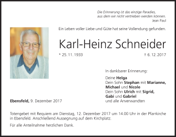 Anzeige von Karl-Heinz Schneider von MGO
