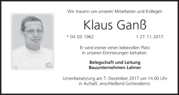 Anzeige von Klaus Ganß von MGO