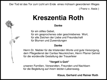 Anzeige von Kreszentia Roth von MGO