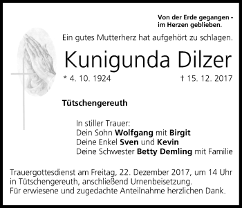 Anzeige von Kunigunda Dilzer von MGO