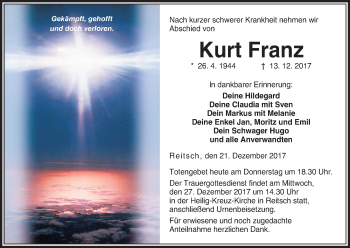 Anzeige von Kurt Franz von MGO