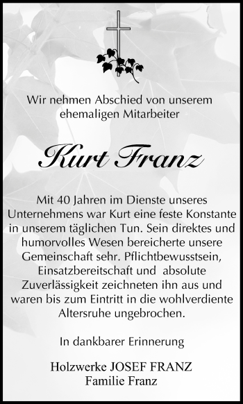 Anzeige von Kurt Franz von MGO