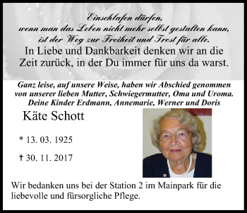 Anzeige von Käte Schott von MGO