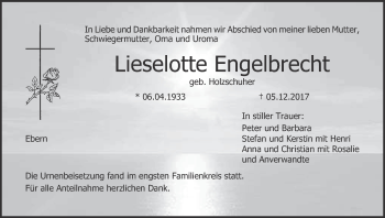 Anzeige von Lieselotte Engelbrecht von MGO