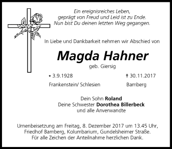 Anzeige von Magda Hahner von MGO