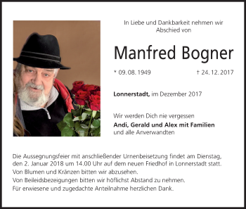 Anzeige von Manfred Bogner von MGO