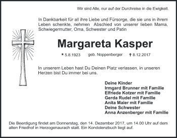 Anzeige von Margareta Kasper von MGO