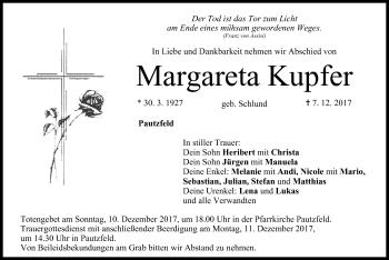 Anzeige von Margareta Kupfer von MGO