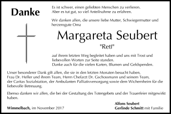 Anzeige von Margareta Seubert von MGO