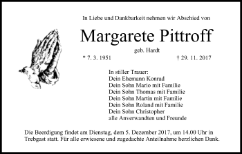 Anzeige von Margarete Pittroff von MGO