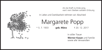 Anzeige von Margarete Popp von MGO