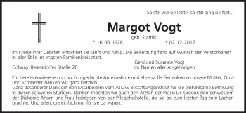 Anzeige von Margot Vogt von MGO