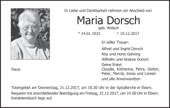 Anzeige von Maria Dorsch von MGO