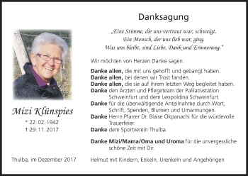 Anzeige von Mizi Klünspies von MGO