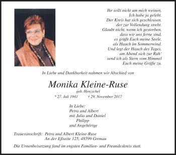 Anzeige von Monika Kleine-Ruse von MGO