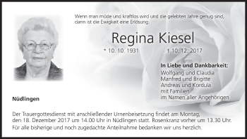 Anzeige von Regina Kiesel von MGO